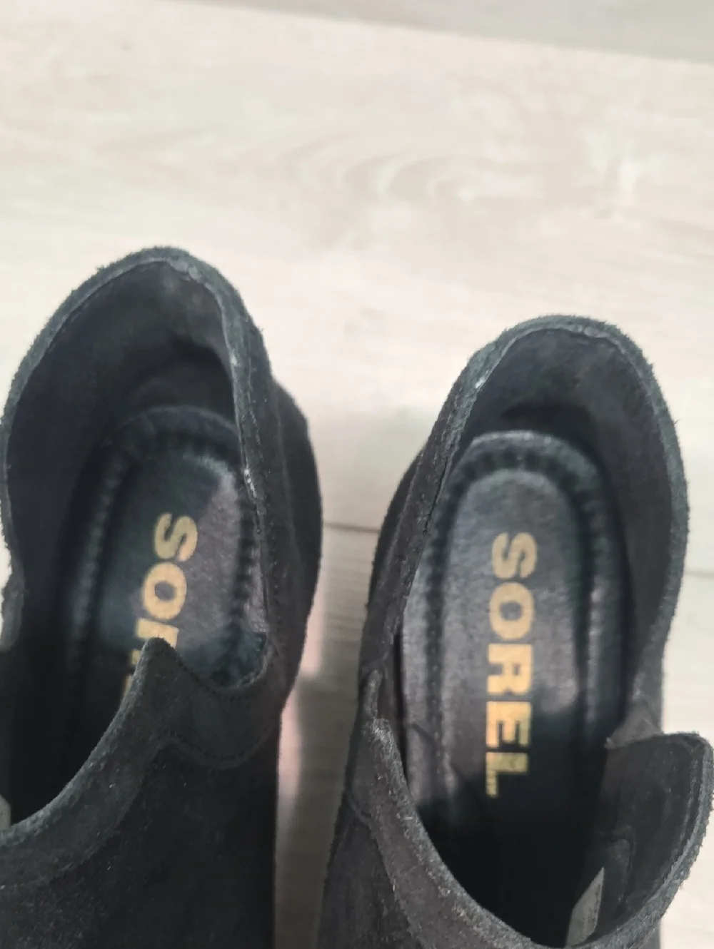 Sorel Women Cur Out Side Ankle Black Suede  Boots Shoes Sz 6